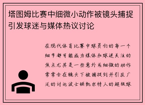 塔图姆比赛中细微小动作被镜头捕捉引发球迷与媒体热议讨论 塔图姆比赛中细微小动作被镜头捕捉引发球迷与媒体热议讨论